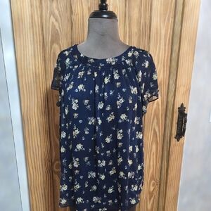 LC Lauren Conrad Navy Floral Blouse